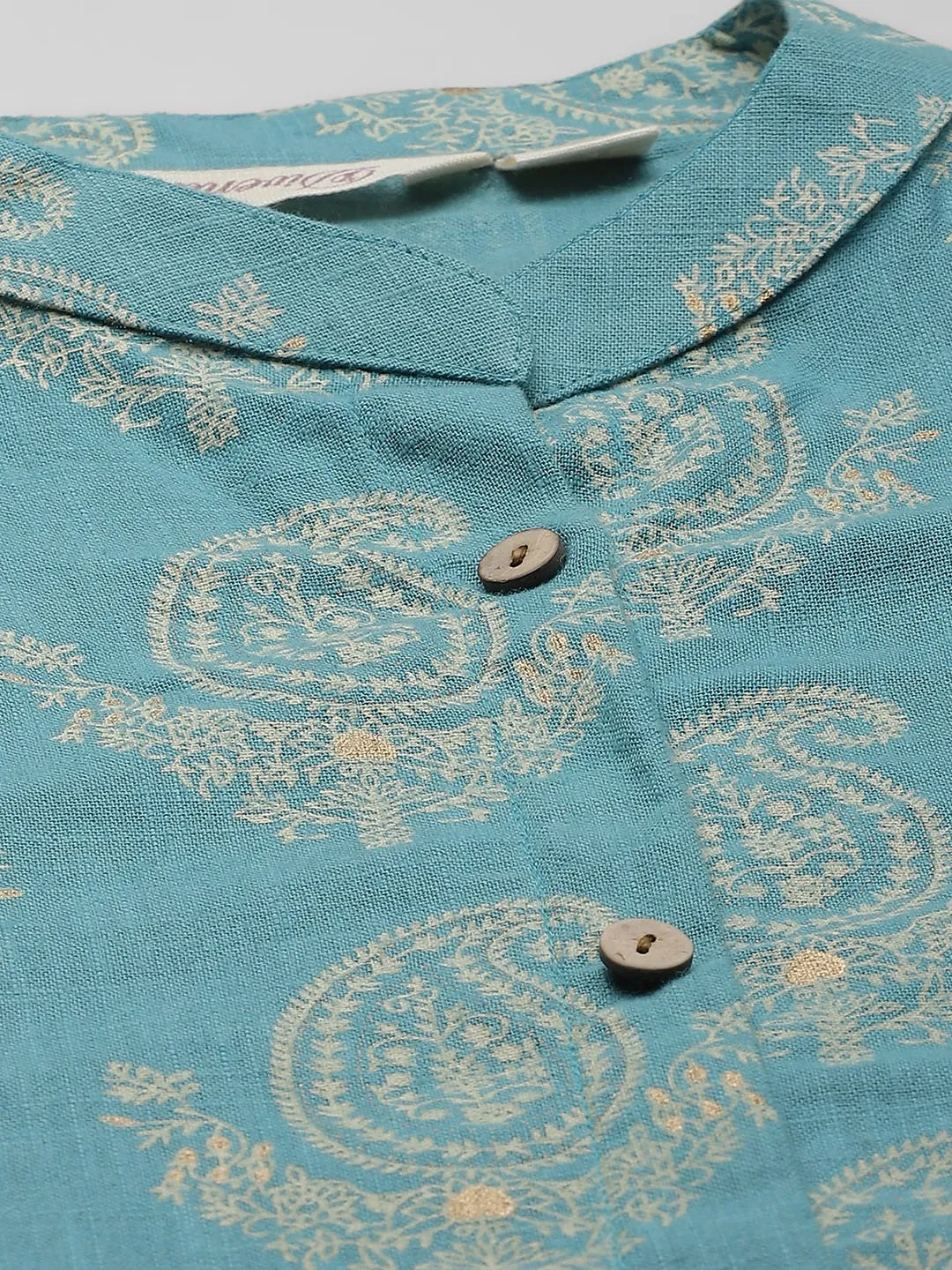 Women'S Sky Blue Cotton Printed Kurta